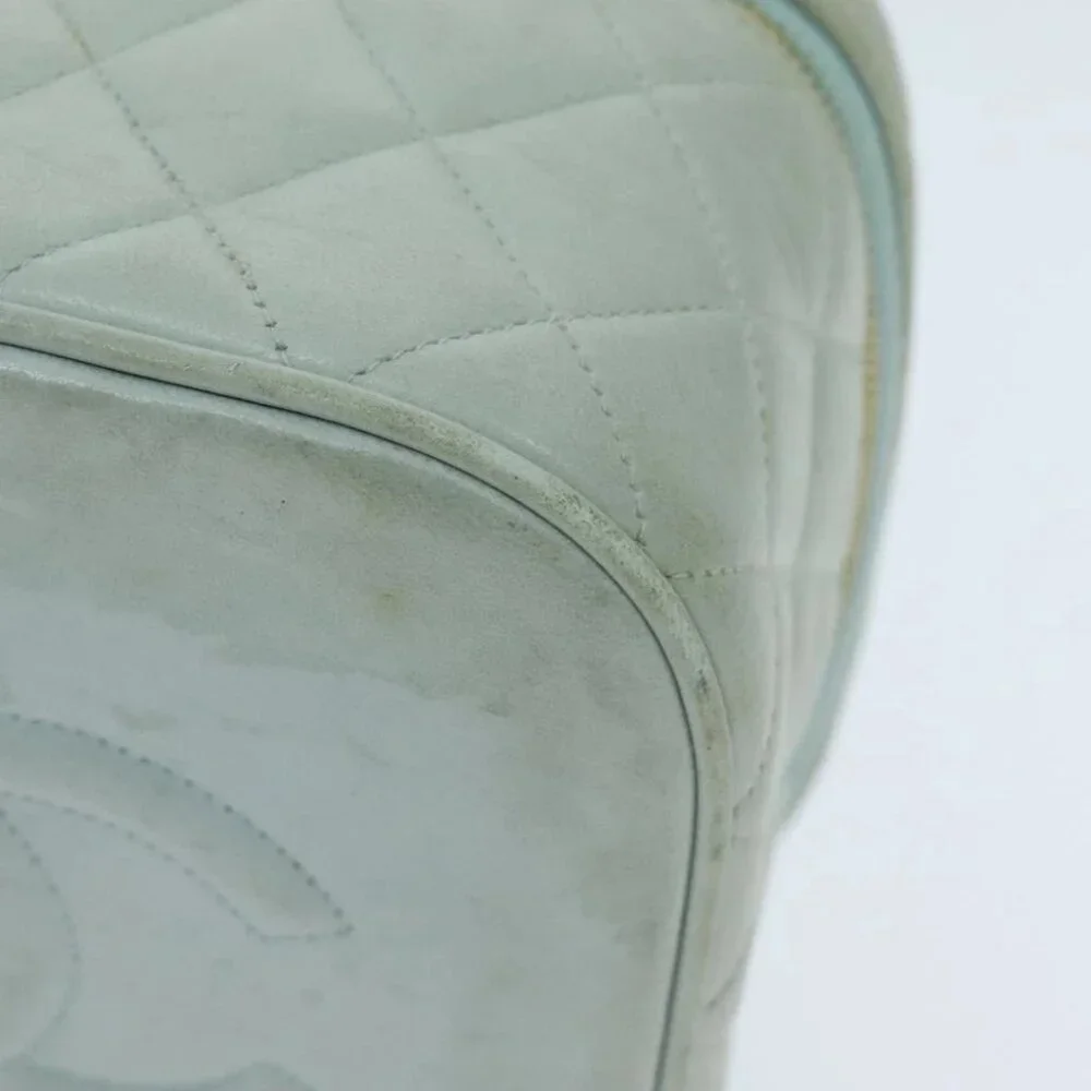 CHANEL Matelasse Vanity Cosmetic Pouch Lamb Skin Blue Gold CC Auth yk15445 - Picture 6 of 16